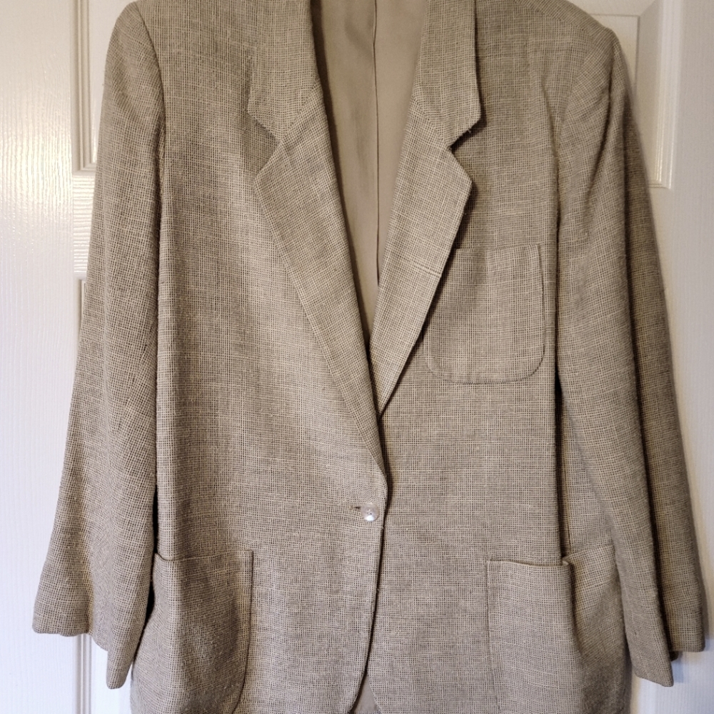 Pure silk black/natural lined blazer size 12